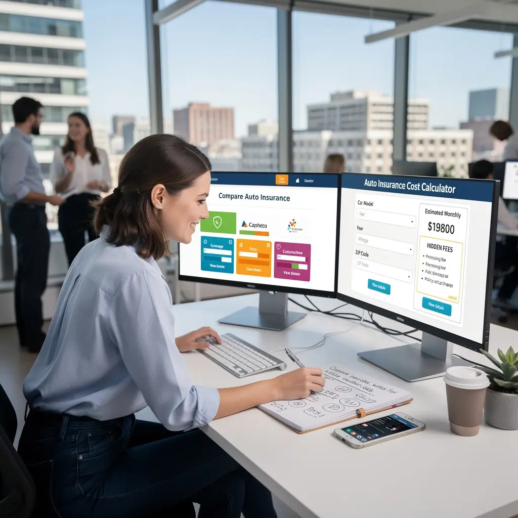 Obrazek przedstawiający użytkownika korzystającego z kalkulatora ubezpieczeń na laptopie