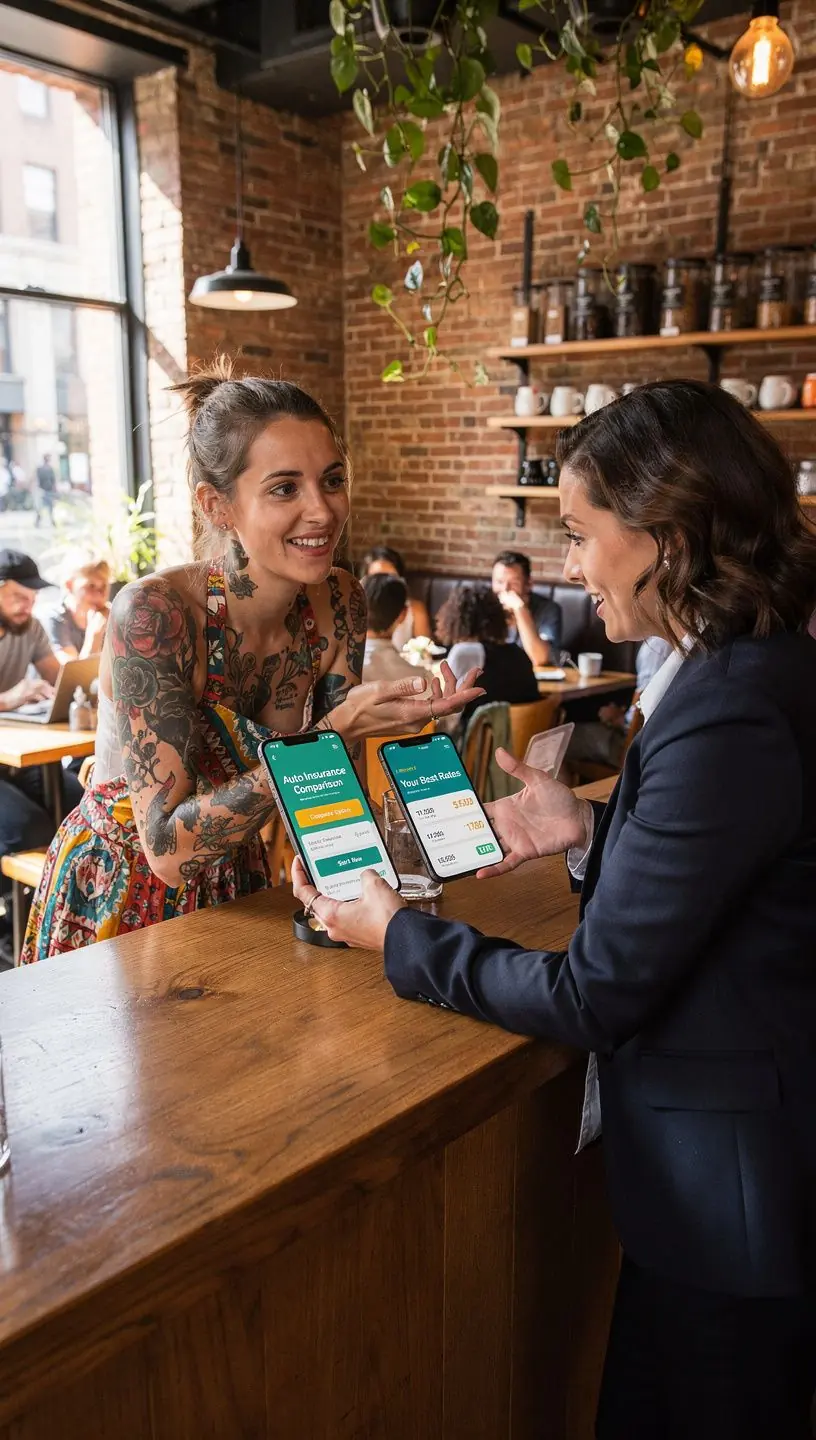Wizualizacja procesu porównania cen ubezpieczeń samochodowych na ekranie komputera.